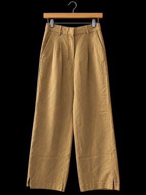 Aritzia Wilfred Effortless Pant Tan Linen Tencel Wide Leg Size 4